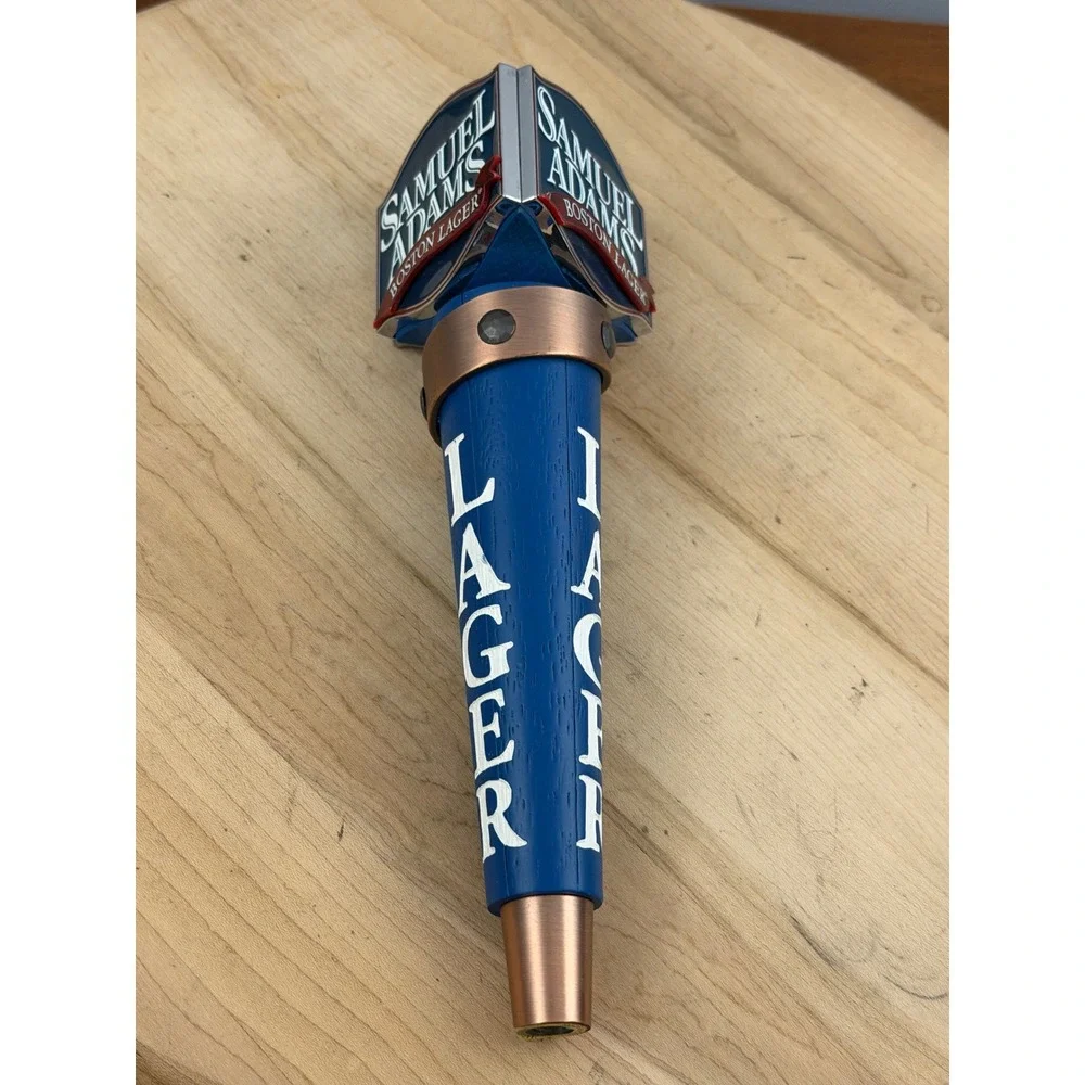 Samuel Adams Boston Lager Copper Ribbon Beer Tap Handle 3-Sided Blue Retro